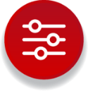 Red balance scale icon representing the equilibrium between organizational performance and healthy people dynamics.